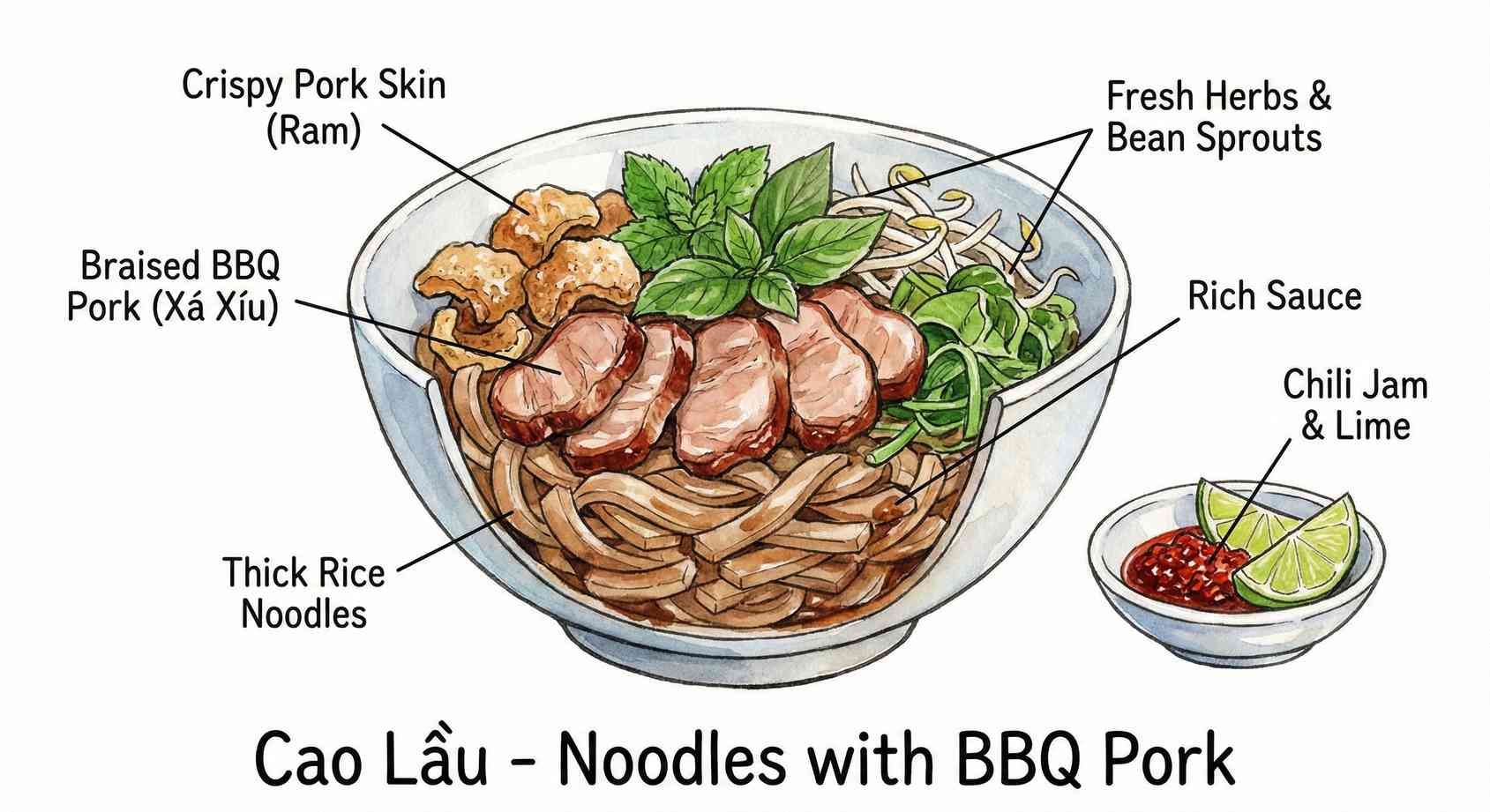 Cao Lầu ingredients sketch